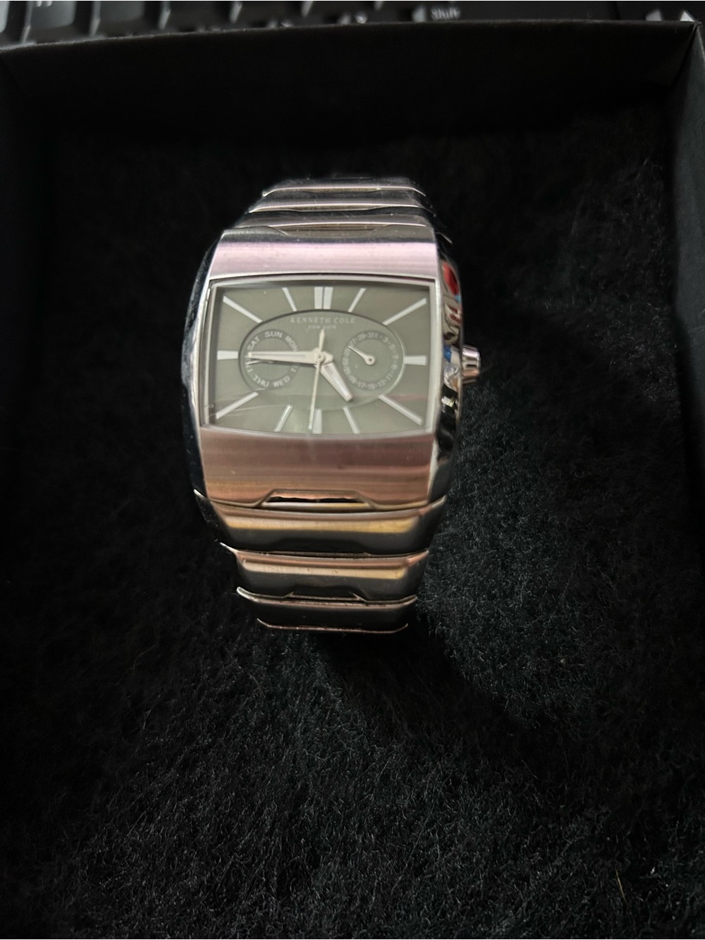 Kenneth Cole Silver and Gray Rectangular Stainless Steel Watch
